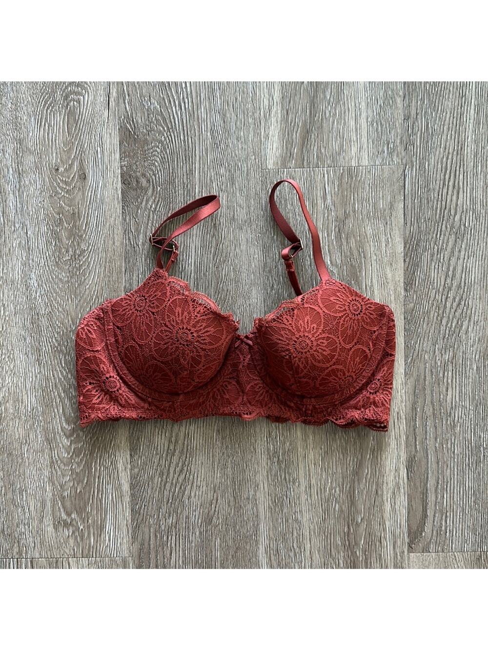 Aerie Show Off Balconette Eyelash Lace Bra Rust Orange Size 34C‎ Underwire
